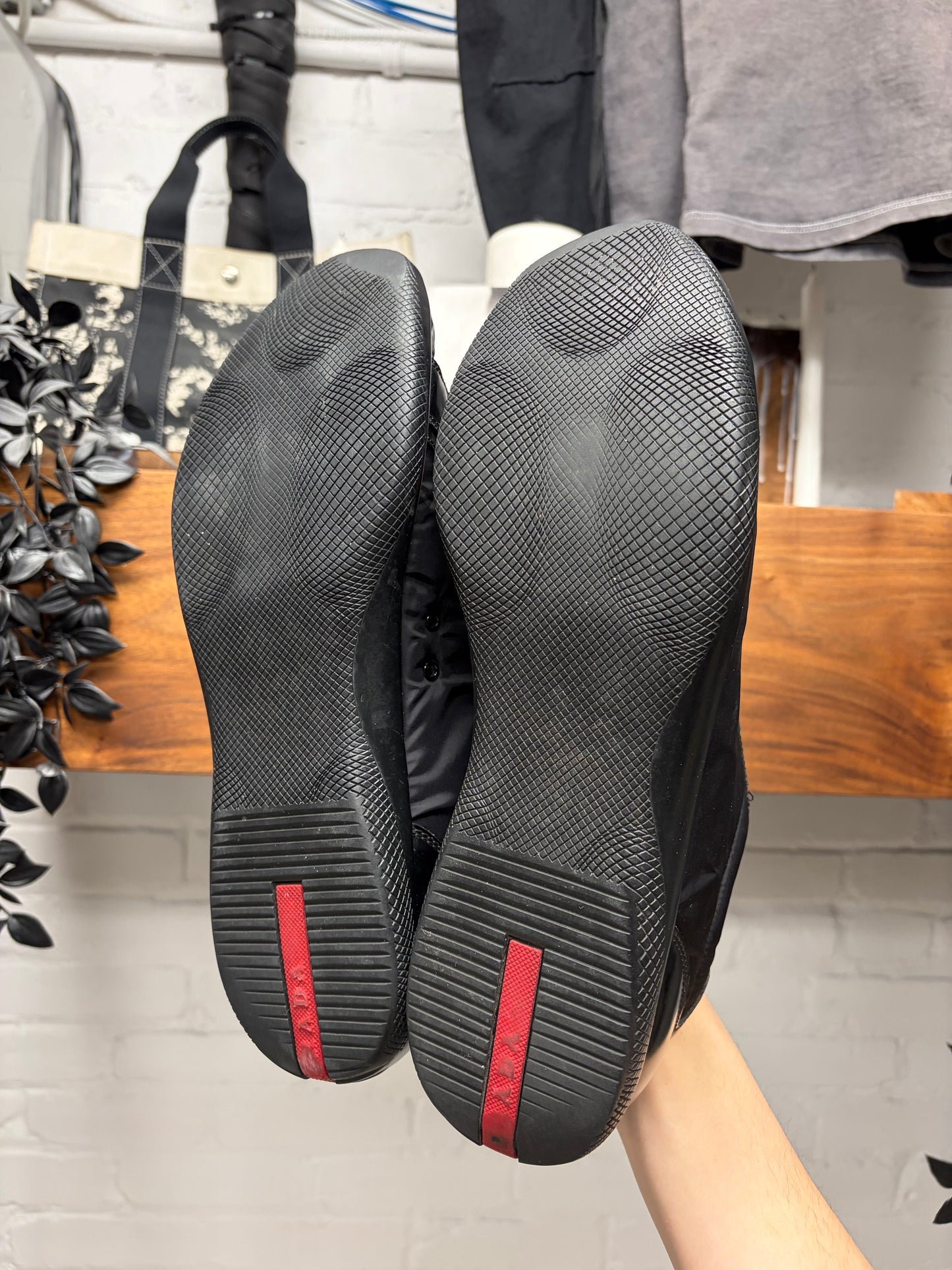 Prada Sport Black Nylon/Patent Leather Low Top Sneakers