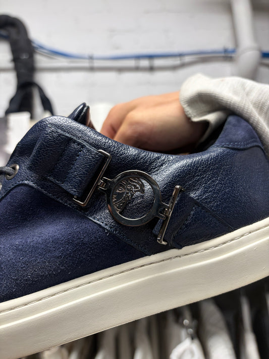 Versace Collection Blue Suede/Silver ‘Medusa’ Low Top Sneakers