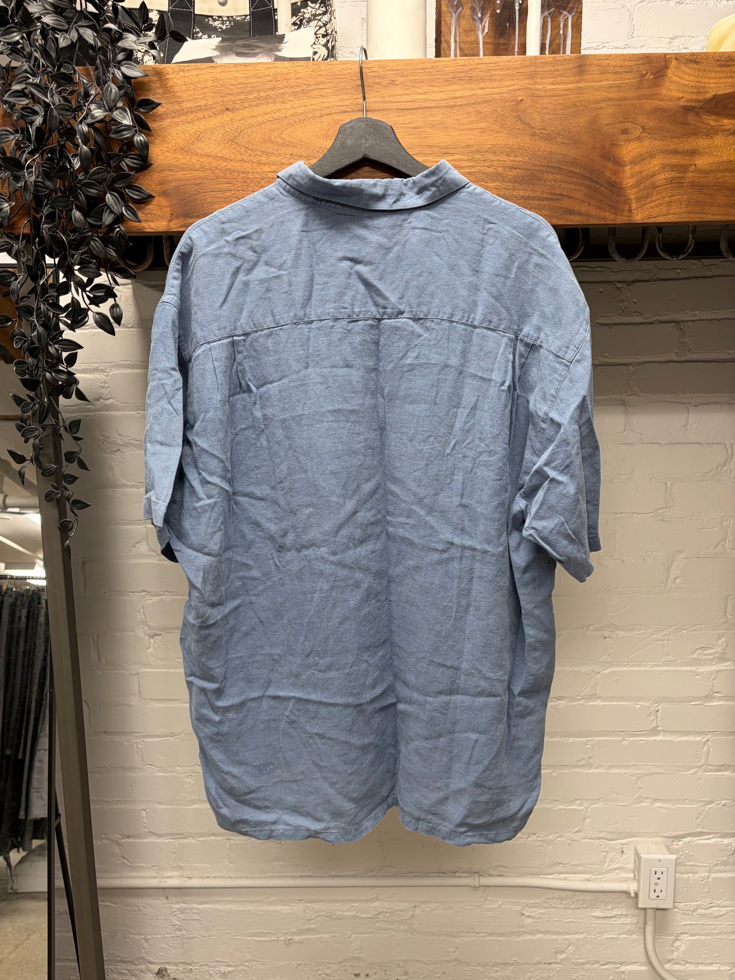 Vintage 90s Balenciaga Blue Embroidered Logo Short Sleeve Button Up Shirt