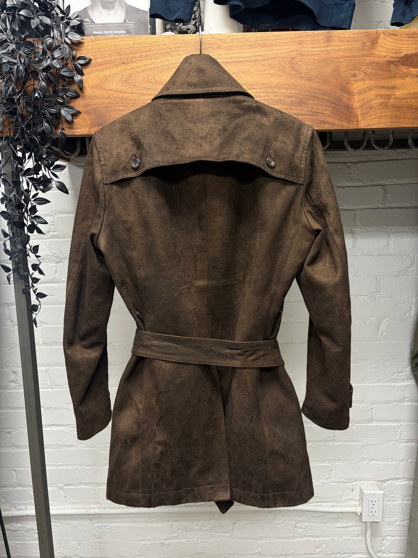 Tornado Mart Brown ‘Belted’ Suede Mid Length Collared Jacket
