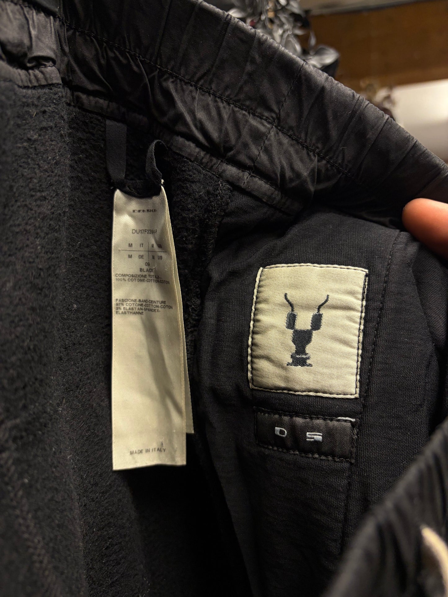 Rick Owens DRKSHDW Black Drop Crotch Cropped Drawstring Sweatpants