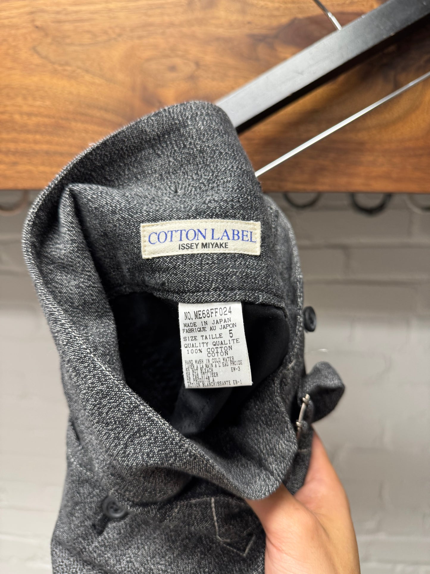 Issey Miyake Buckle Back Grey Speckled Cotton Trousers