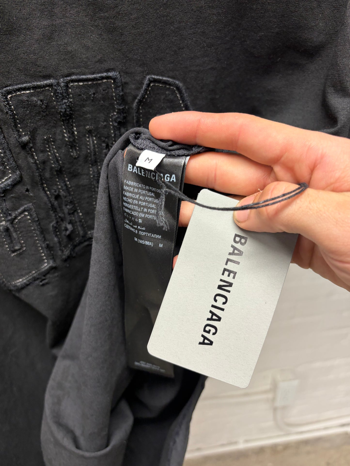 AW2025 Balenciaga ‘Emo Team’ Distressed Black Logo T-Shirt