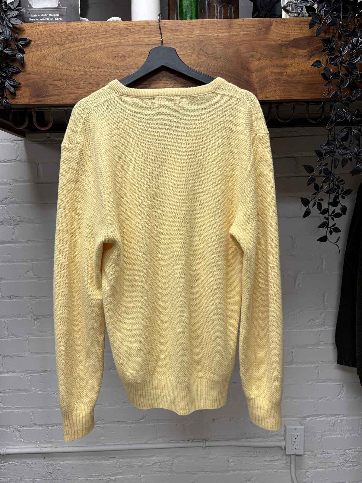 Vintage 90s Christian Dior Yellow Embroidered Logo V-Neck Sweater