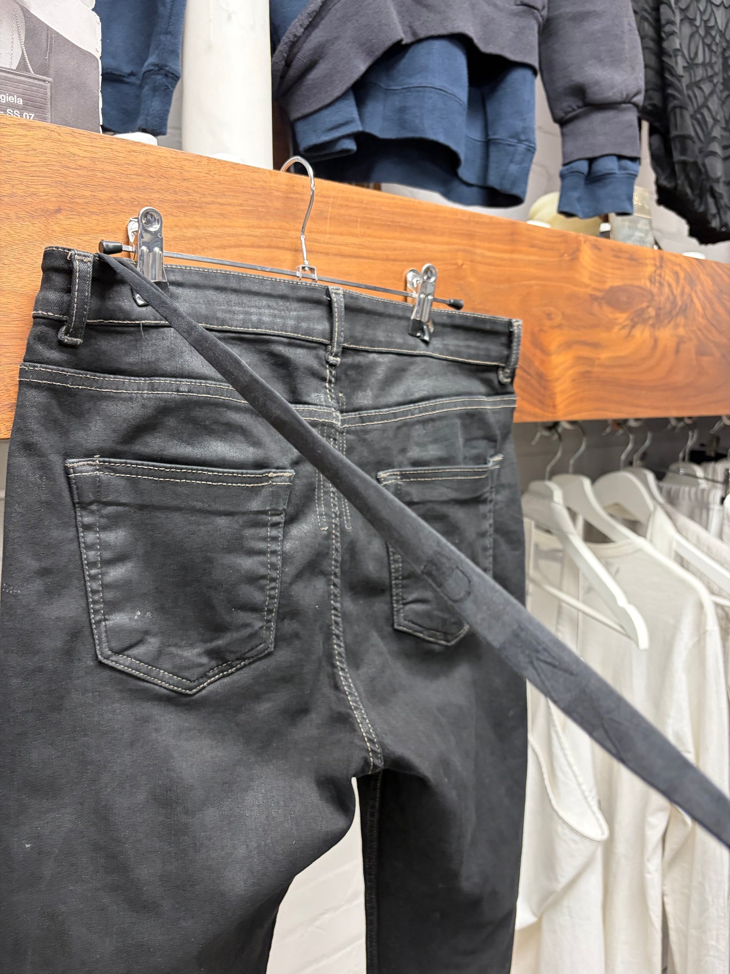 Rick Owens ‘Detroit Cut’ Waxed Black Skinny Jeans