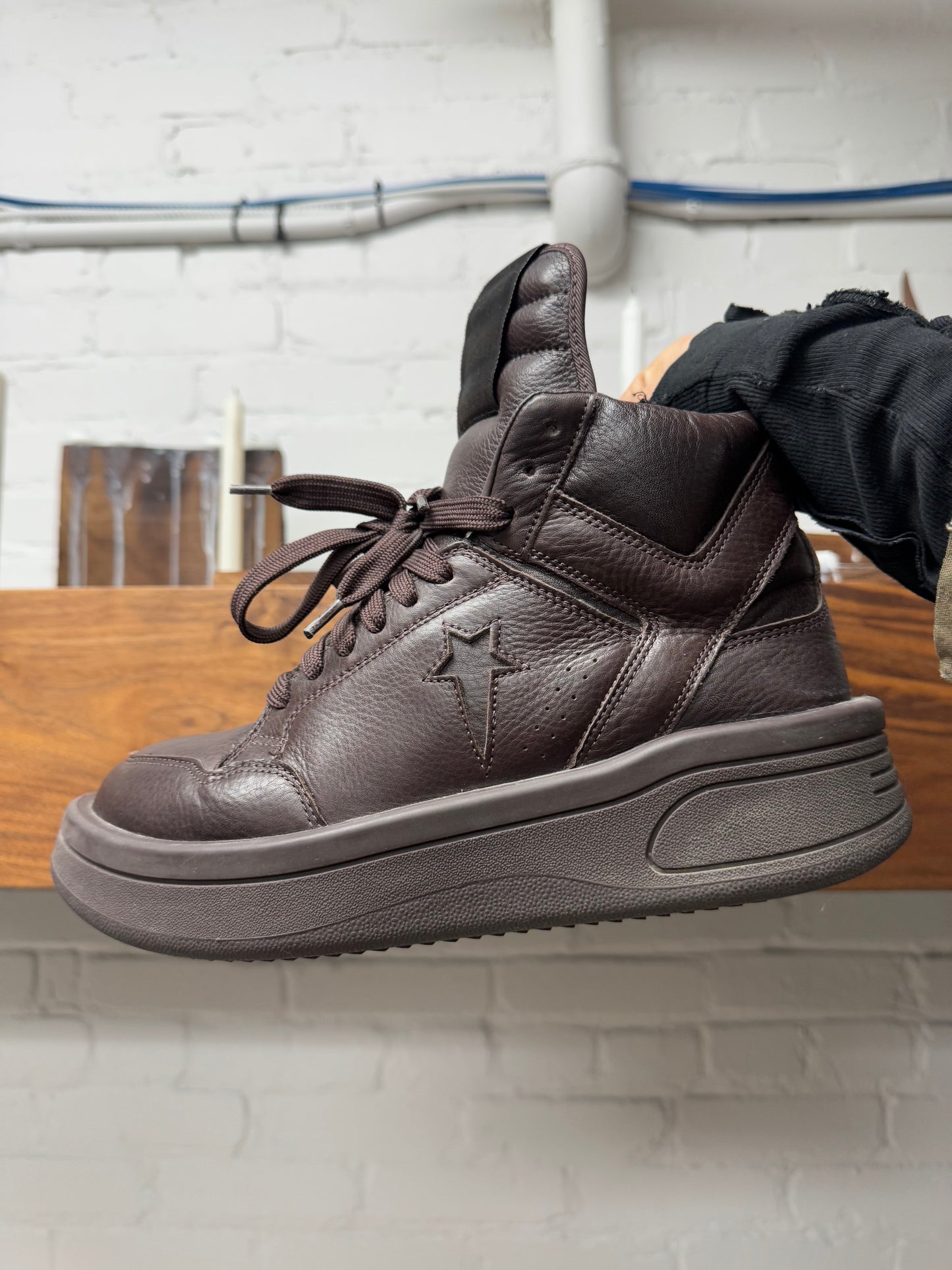 Rick Owens x Converse ‘TURBOPWN’ Chocolate Brown High Top Sneakers