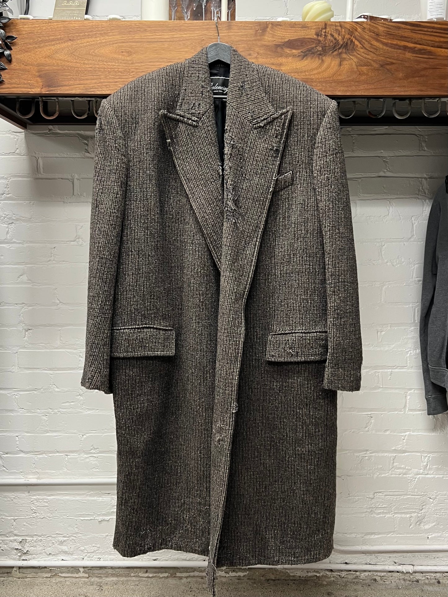 SS2021 Balenciaga Oversized ‘Shoulder-Pad’ Wool/Tweed Distressed Overcoat