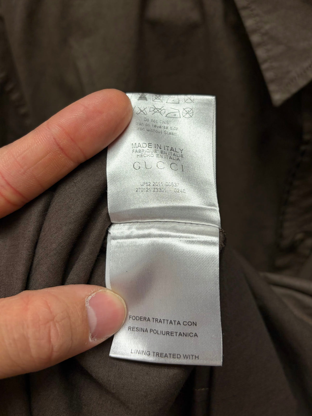 Gucci ‘Resin Waxed’ Cotton Brown Button Up ‘Skinny’ Shirt with Cursive Pocket Branding