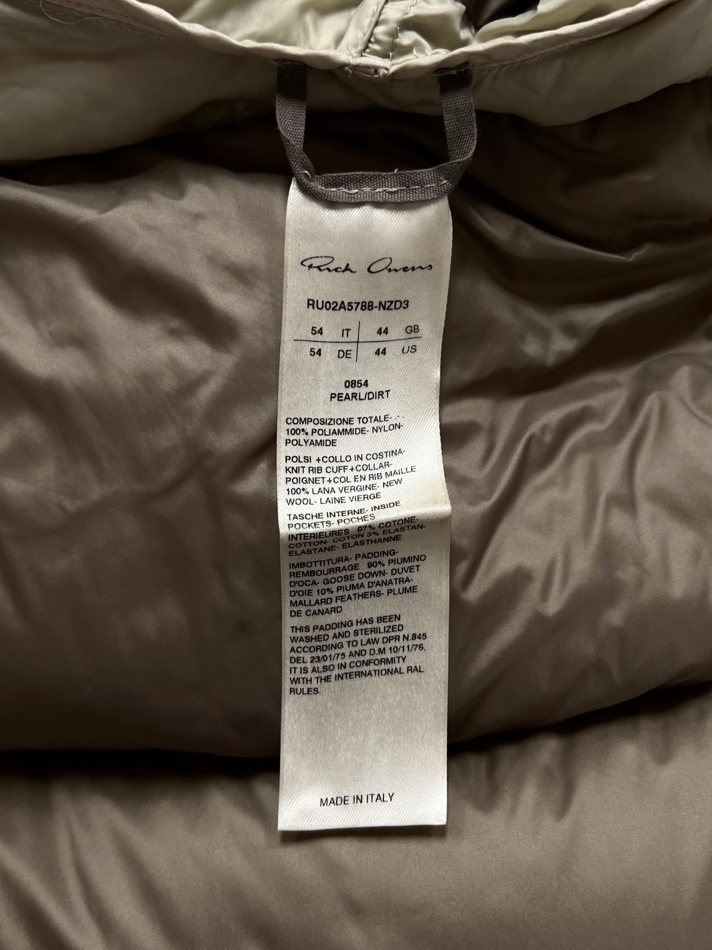 AW2021 Rick Owens ‘Gethsemane’ Milk/Dust Down Filled Bomber Jacket