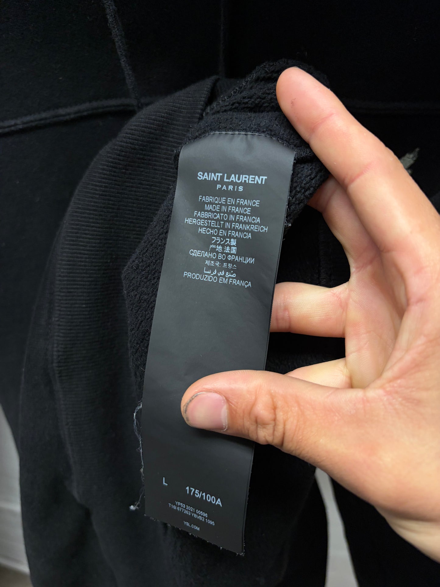 2021 Saint Laurent ‘Cursive Logo’ Black Cotton Pullover Hoodie