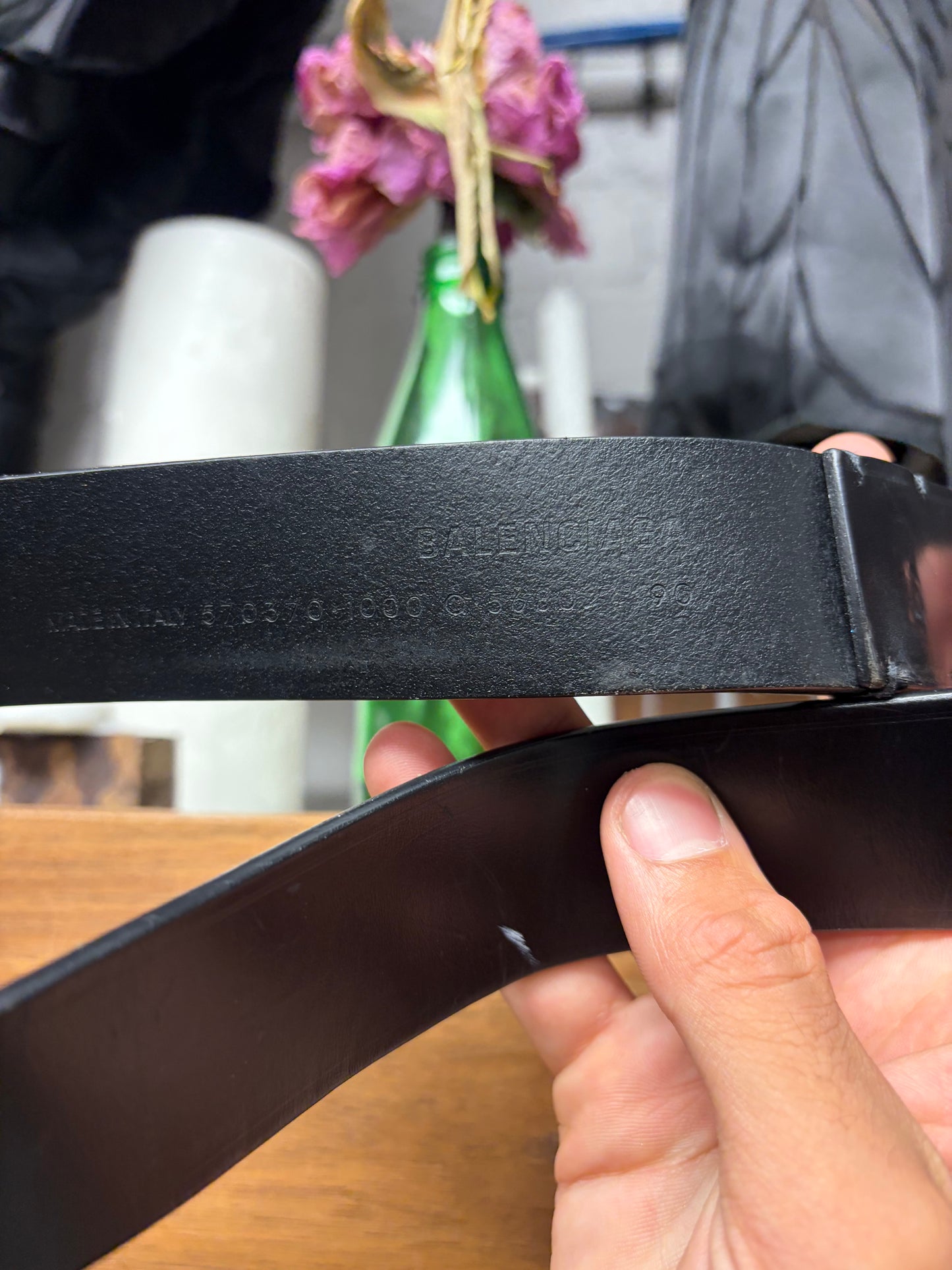 Balenciaga ‘BB’ Black Leather Belt with Silver Tone Buckle