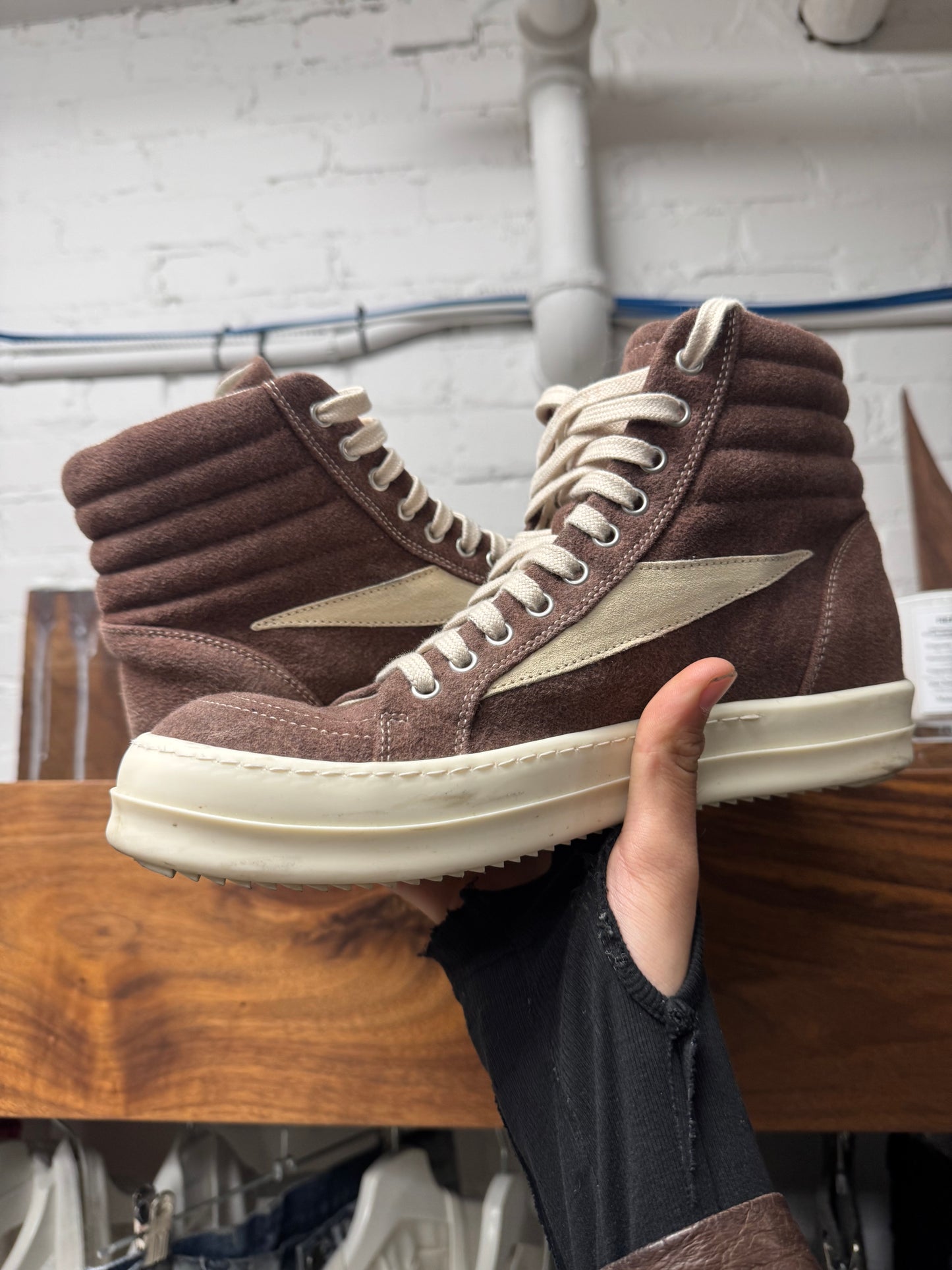 AW2024 Rick Owens ‘Vans’ Porterville Dust Brown High Top Sneakers