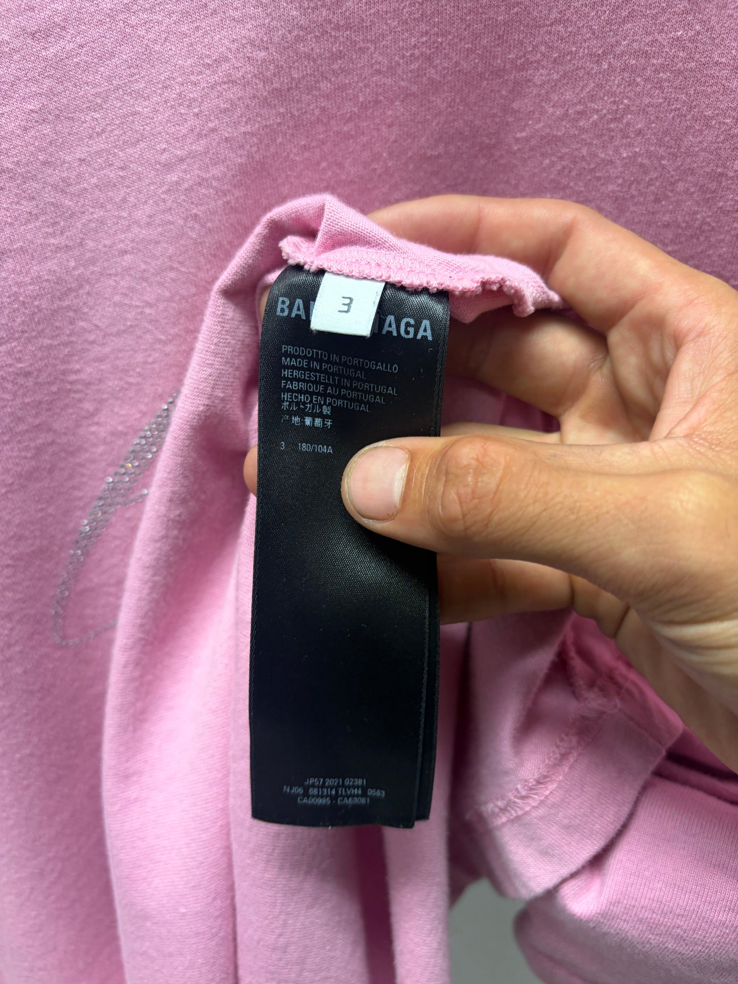 2021 Balenciaga ‘Bébé’ Pink Rhinestone Oversized T-Shirt