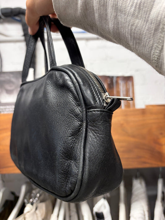 Ann Demeulemeester Miniature Grained Black Leather ‘Bowling’ Bag