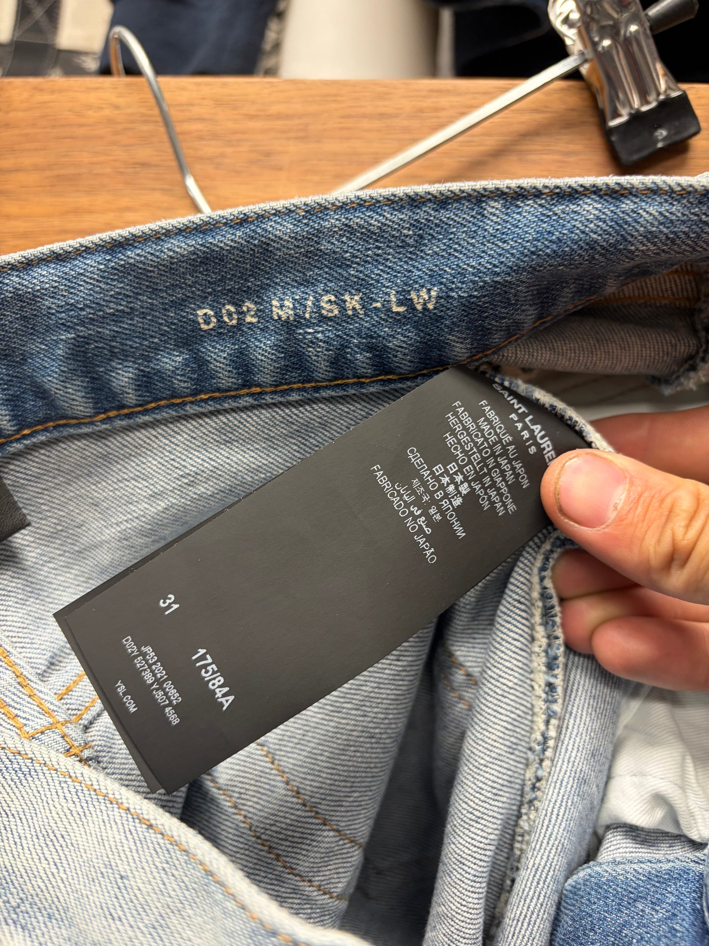 2021 Saint Laurent ‘D02’ Light Wash Blue Distressed Skinny Jeans