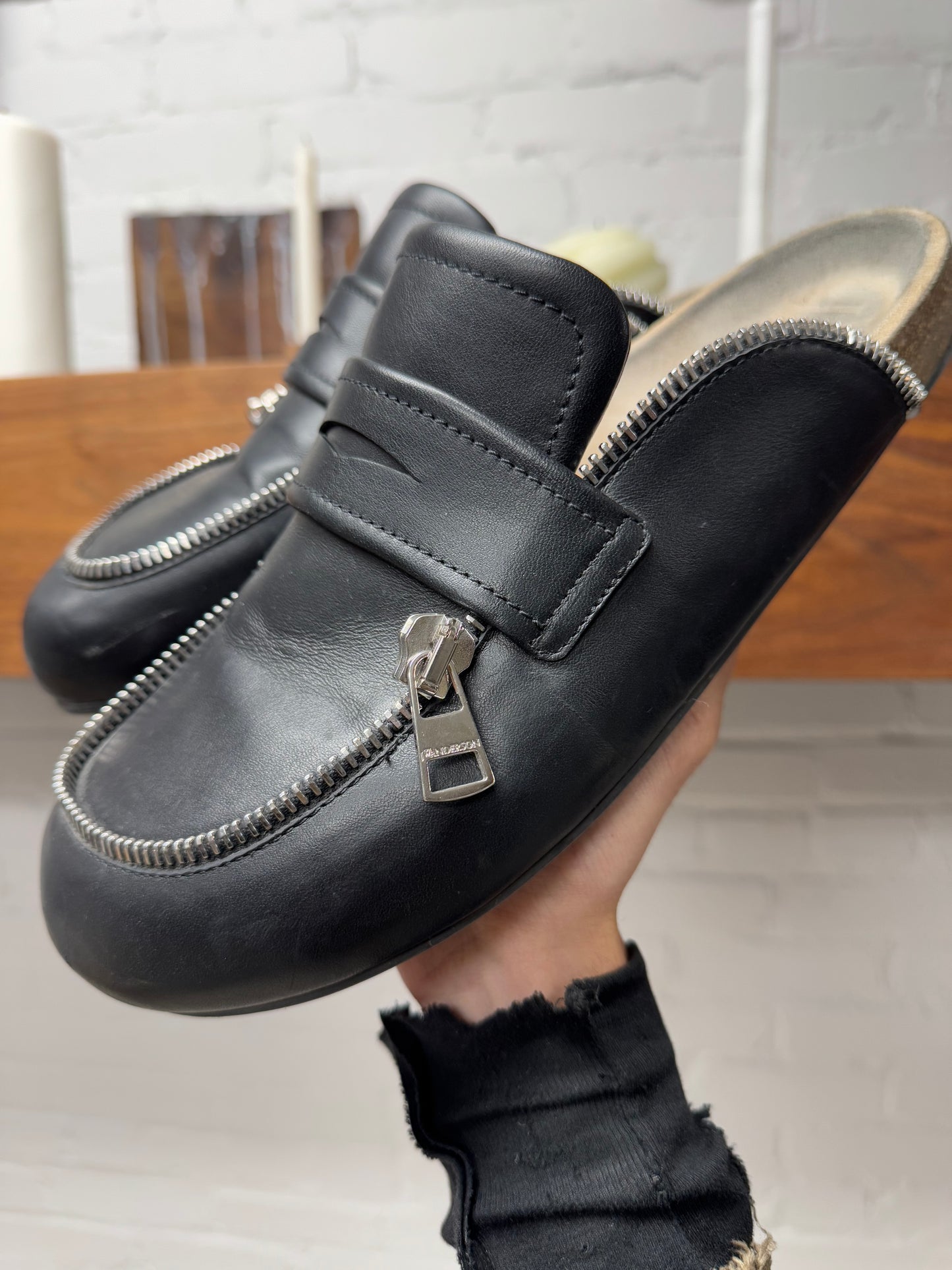 JW Anderson ‘Zipper Track’ Leather Slides