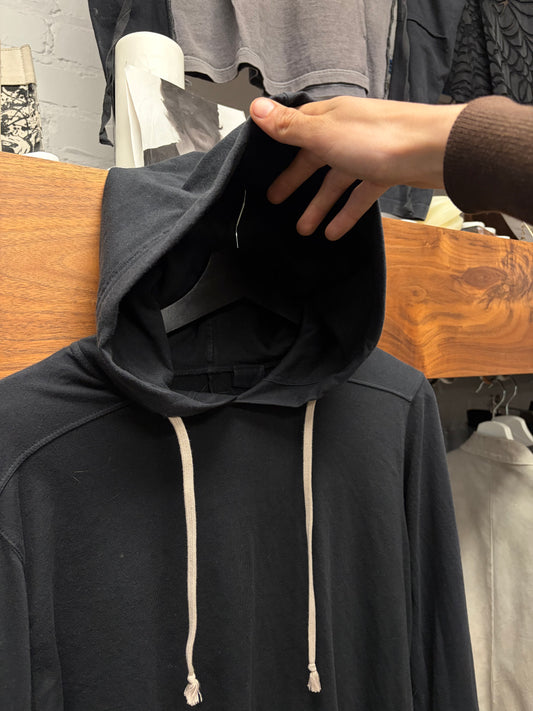 Rick Owens O&M Era Lightweight Black/Milk Drawstring Pullover Hoodie