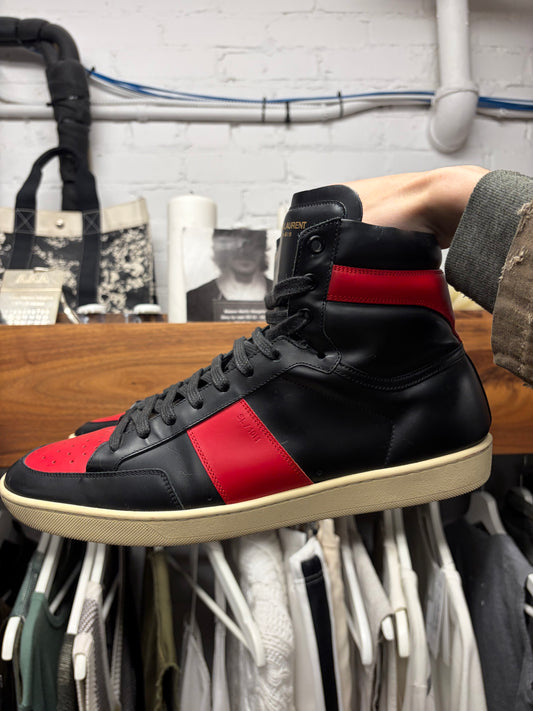Saint Laurent ‘SL/10H’ Black/Red Leather Court High Top Sneakers