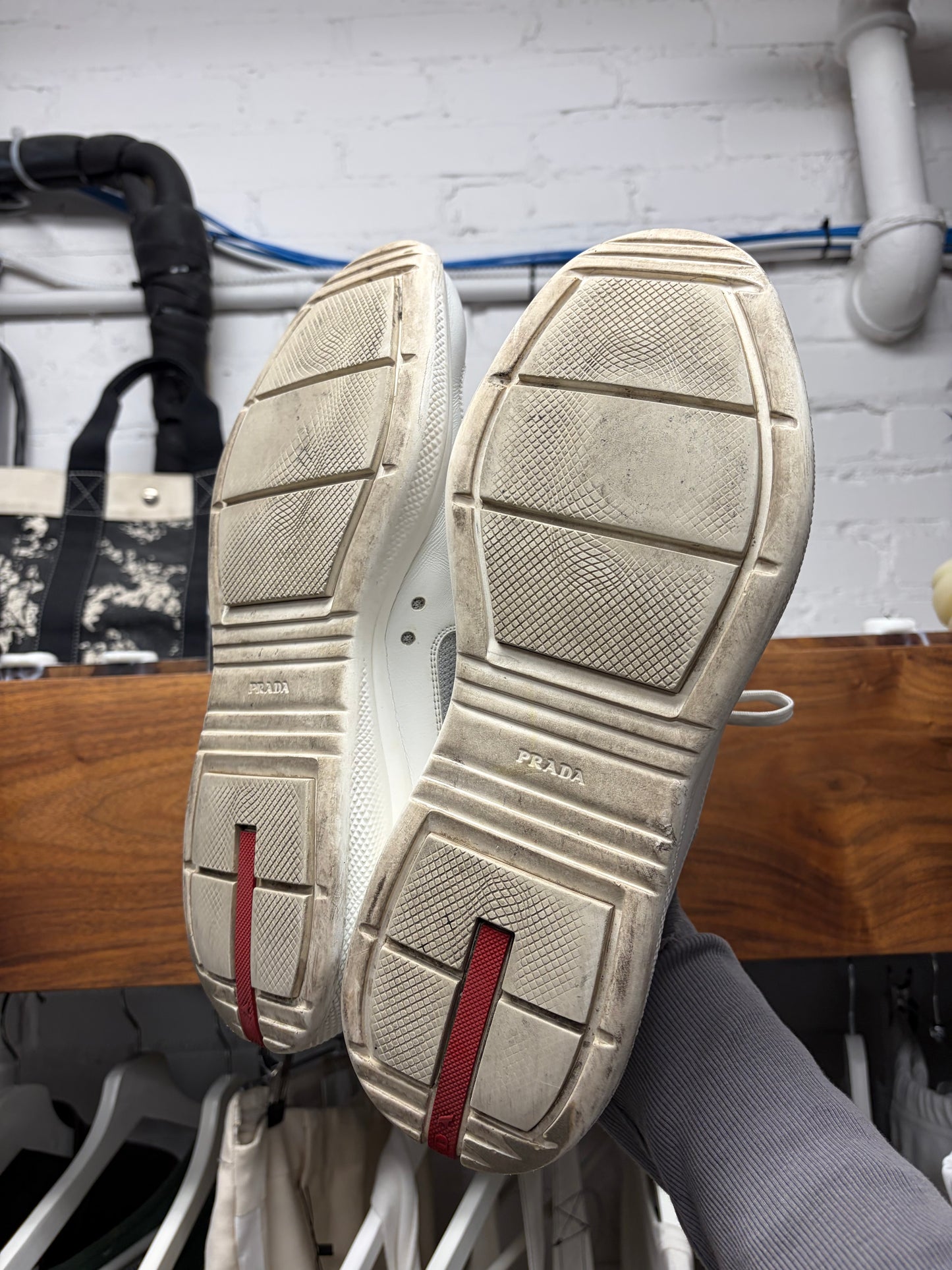 Prada ‘America’s Cup’ White/Grey Leather Low Top Sneakers