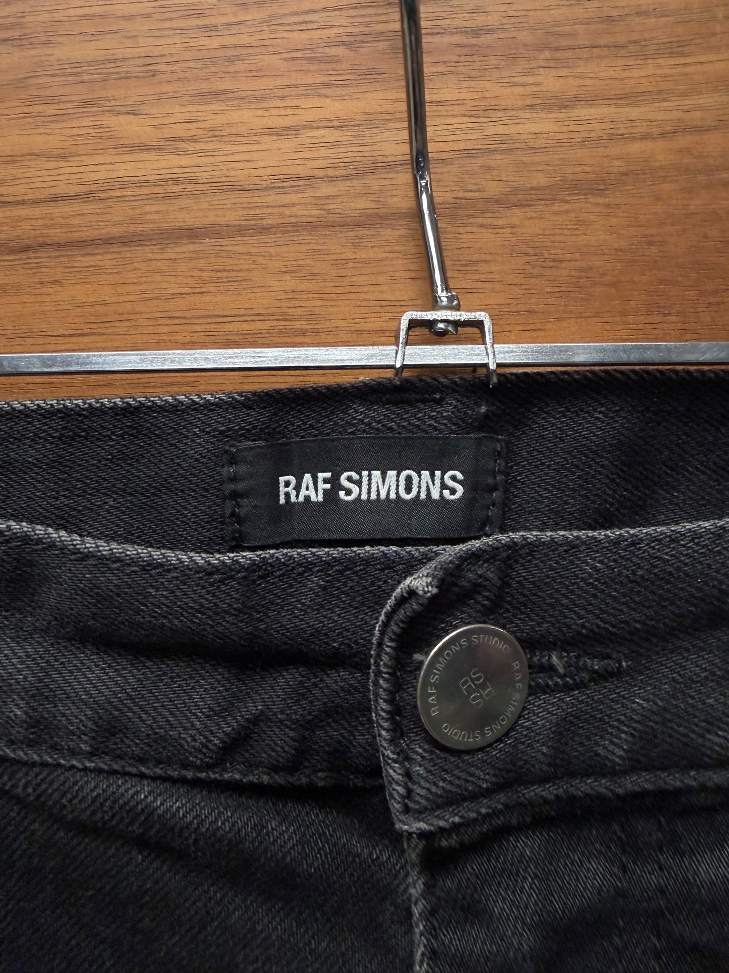 Raf Simons Leather ‘RS’ Logo Patch Black Skinny Jeans