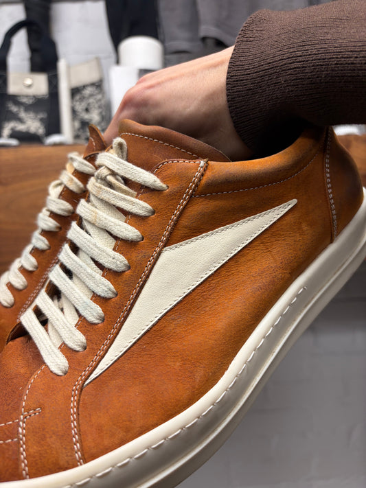 SS2024 Rick Owens ‘Vans’ Clay/Milk Leather Low Top Sneakers