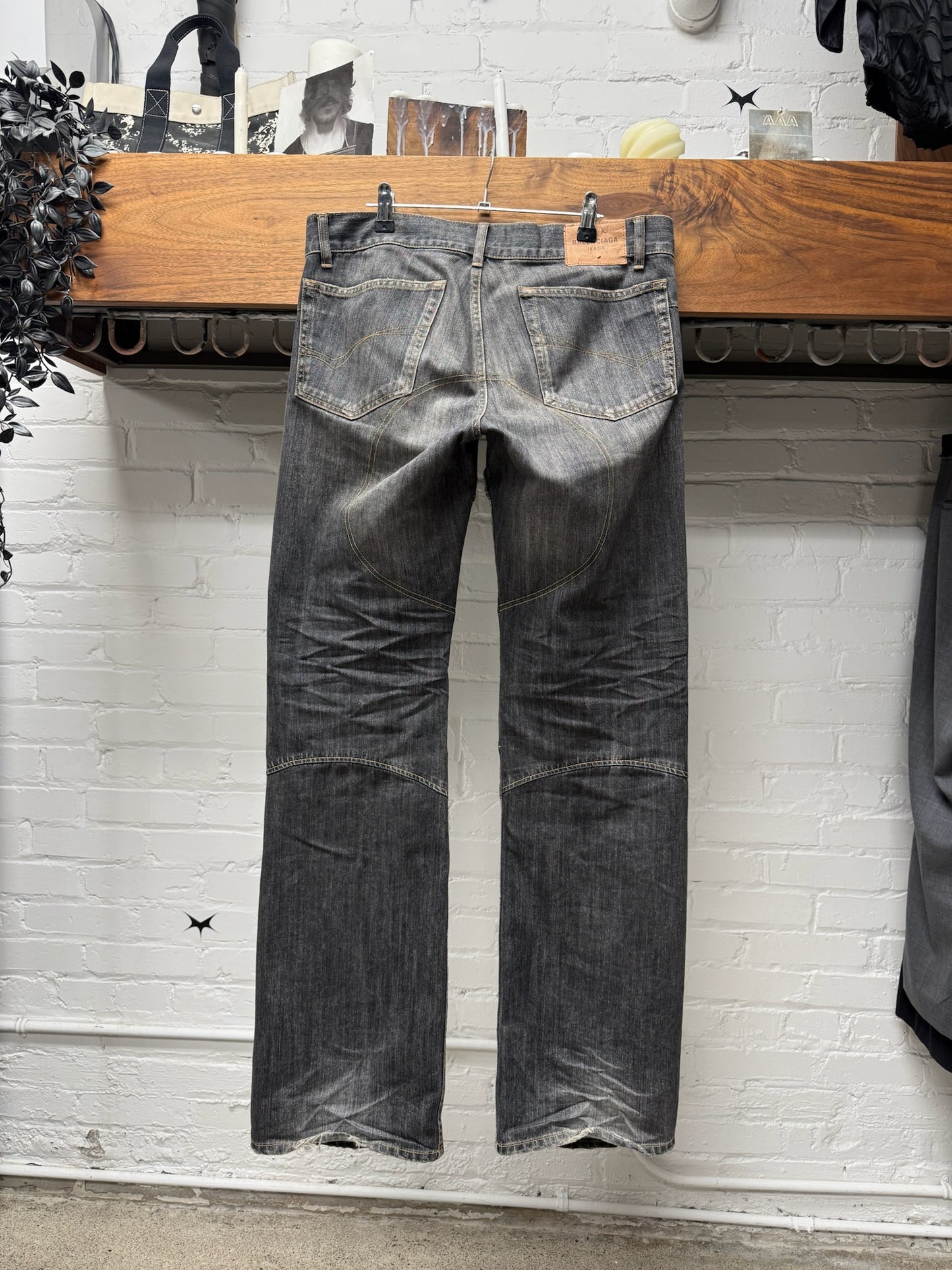 SS2025 Balenciaga ‘Armor Knee’ Washed Grey Bootcut Denim