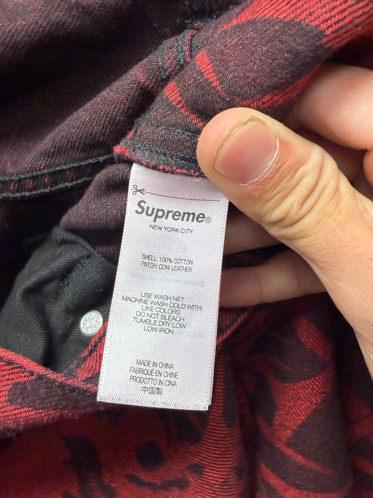 AW2025 Yohji Yamamoto x Supreme Y’s Overdyed Red ‘Skull Print’ Baggy Denim