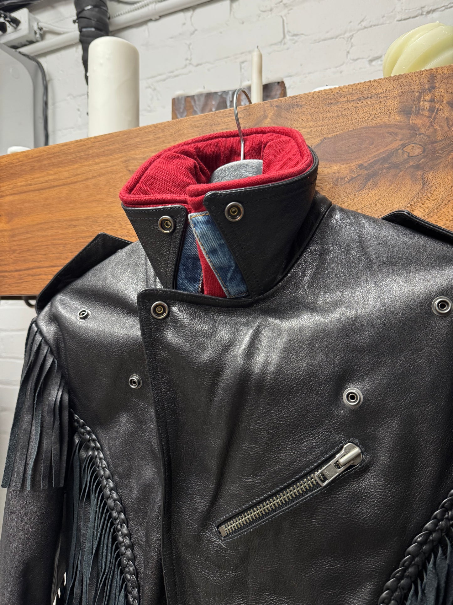 AW2018 Balenciaga ‘Triple Layer’ Denim/Sweatshirt/Leather Fringe Jacket