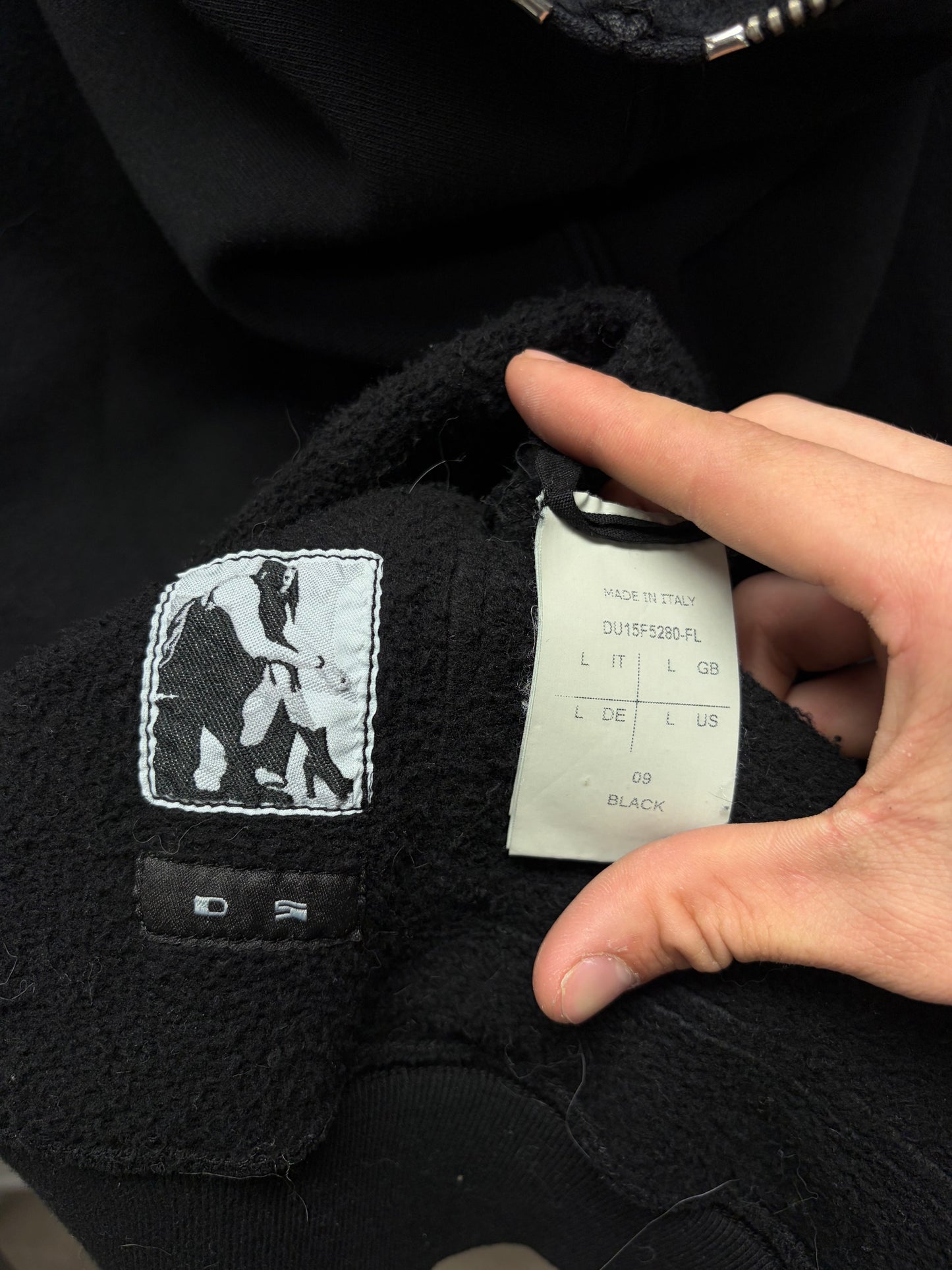 AW2015 Rick Owens Leather Sleeve ‘Gimp’ Black Full Zip Hoodie
