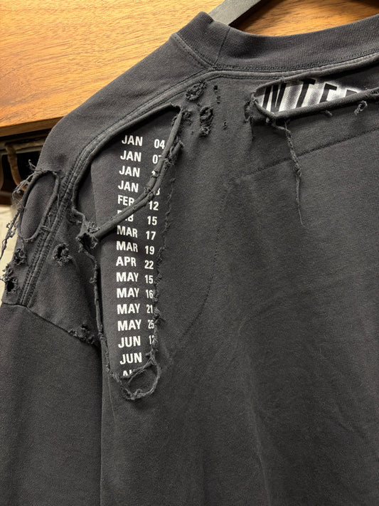 2022 Balenciaga Thrash Distressed ‘Calendar’ Faded Black Oversized T-Shirt