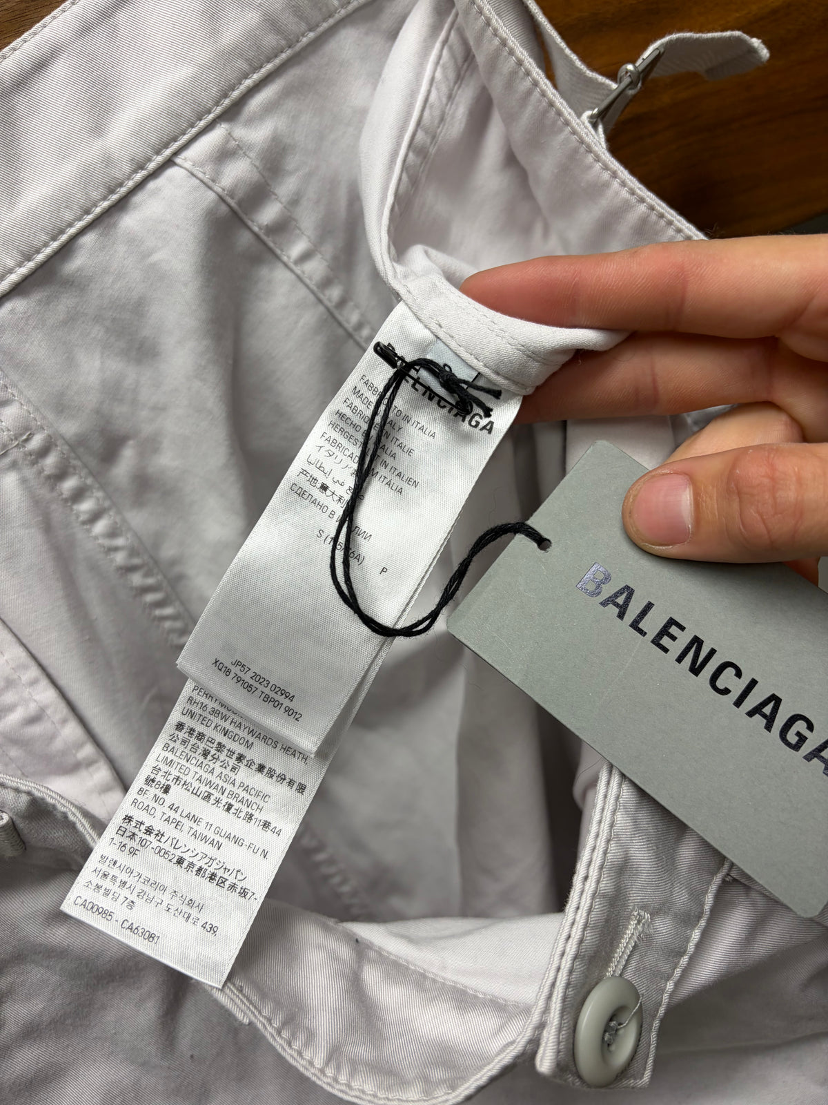 2023 Balenciaga Wide Leg Light Grey Pants with Buckle Adjustable Waistband