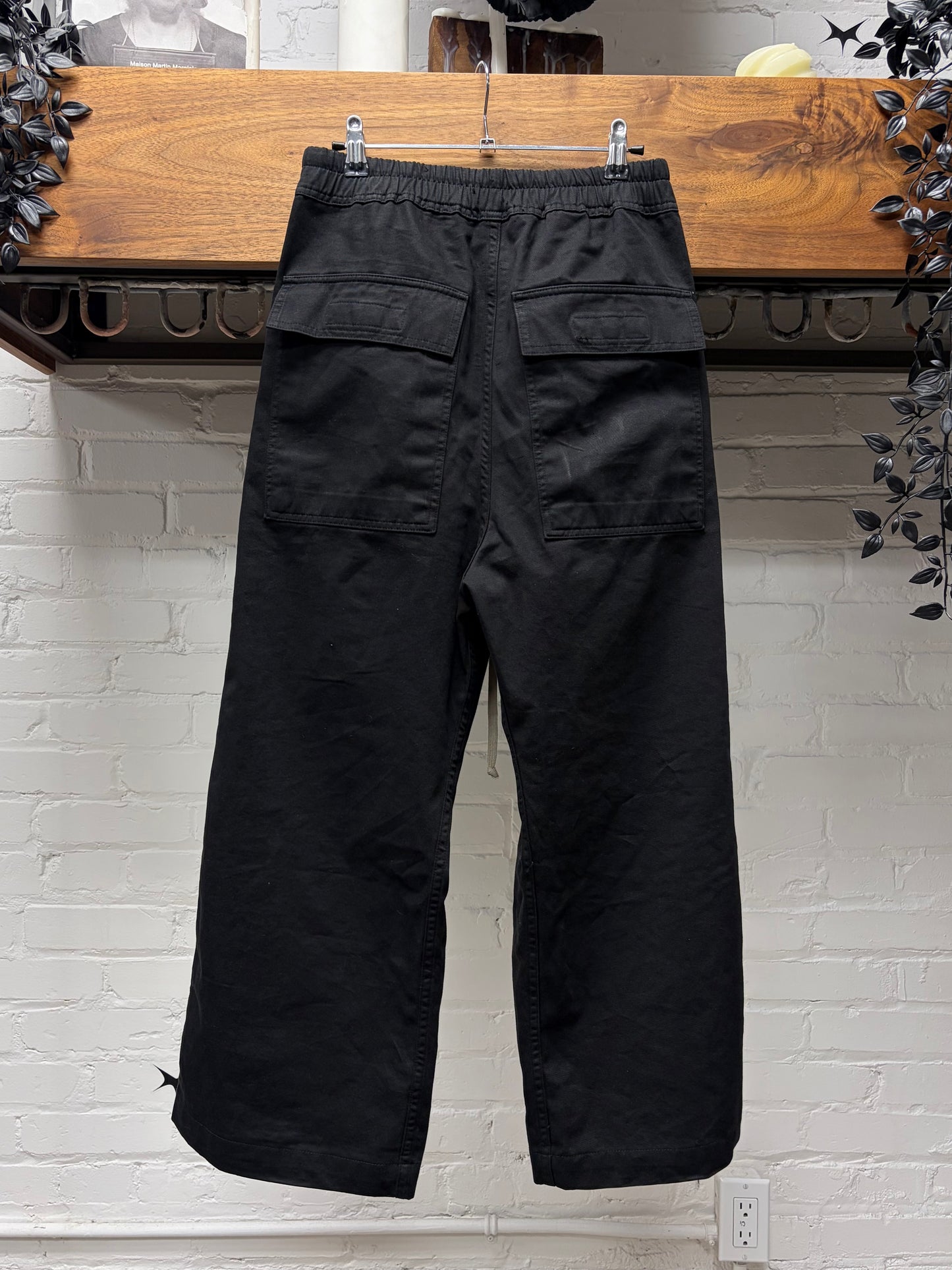 Rick Owens ‘Pusher’ Wide Leg Button Snap Lightweight Black Track Pants