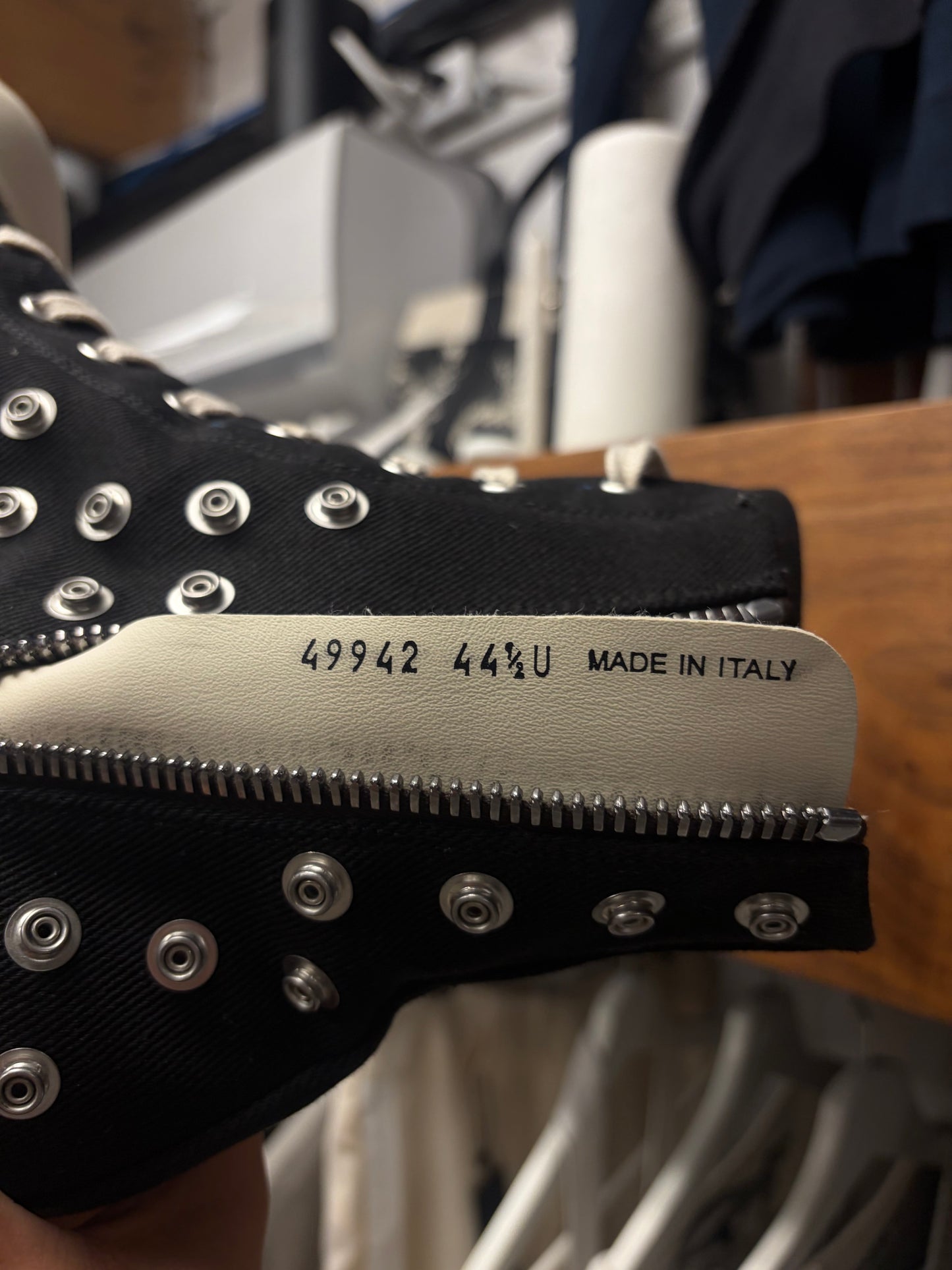 Rick Owens ‘Ramones’ Studded Eyelet Black Canvas High Top Sneakers
