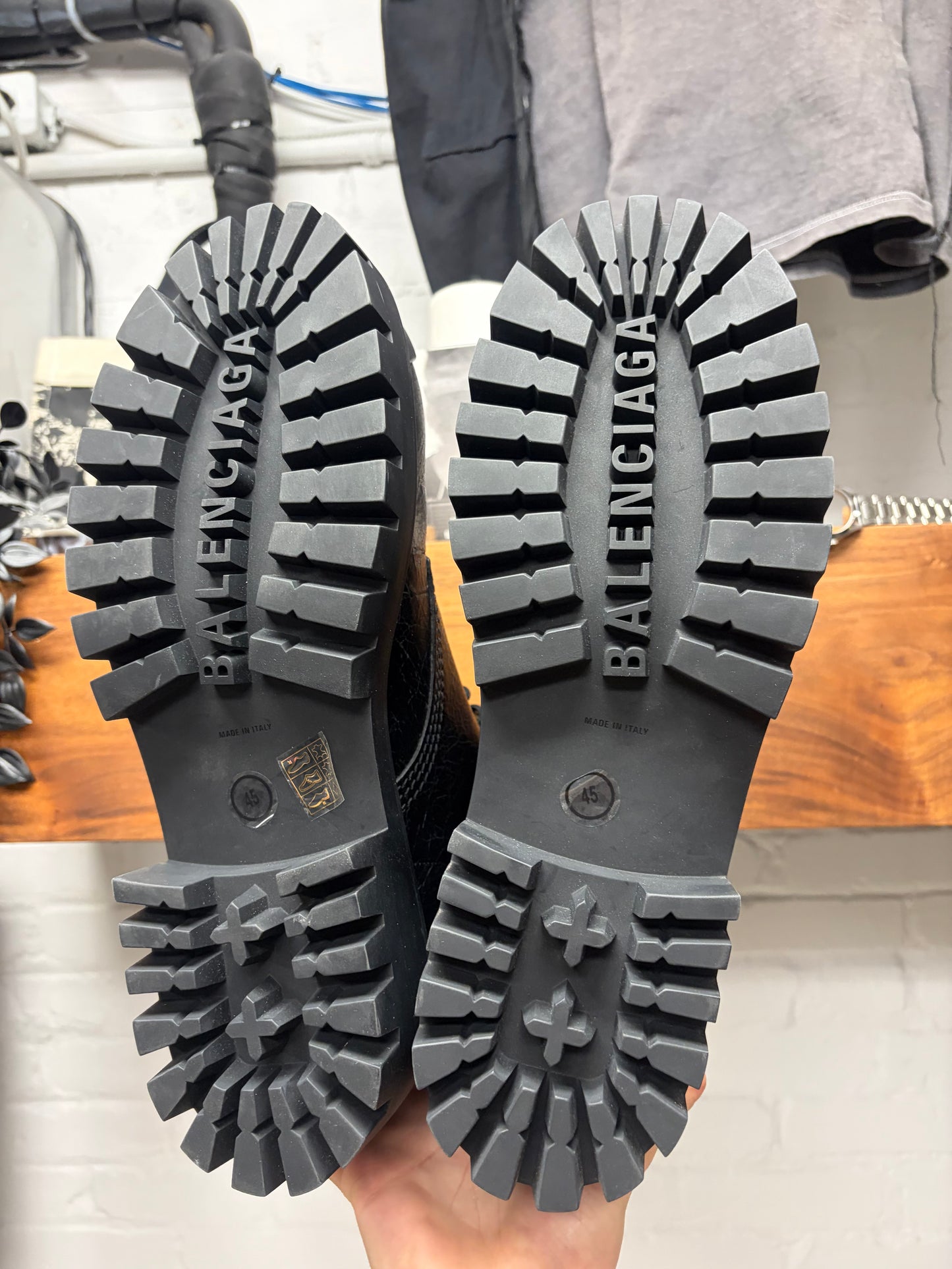 Balenciaga ‘Strike’ Grained Black Leather Combat Boots