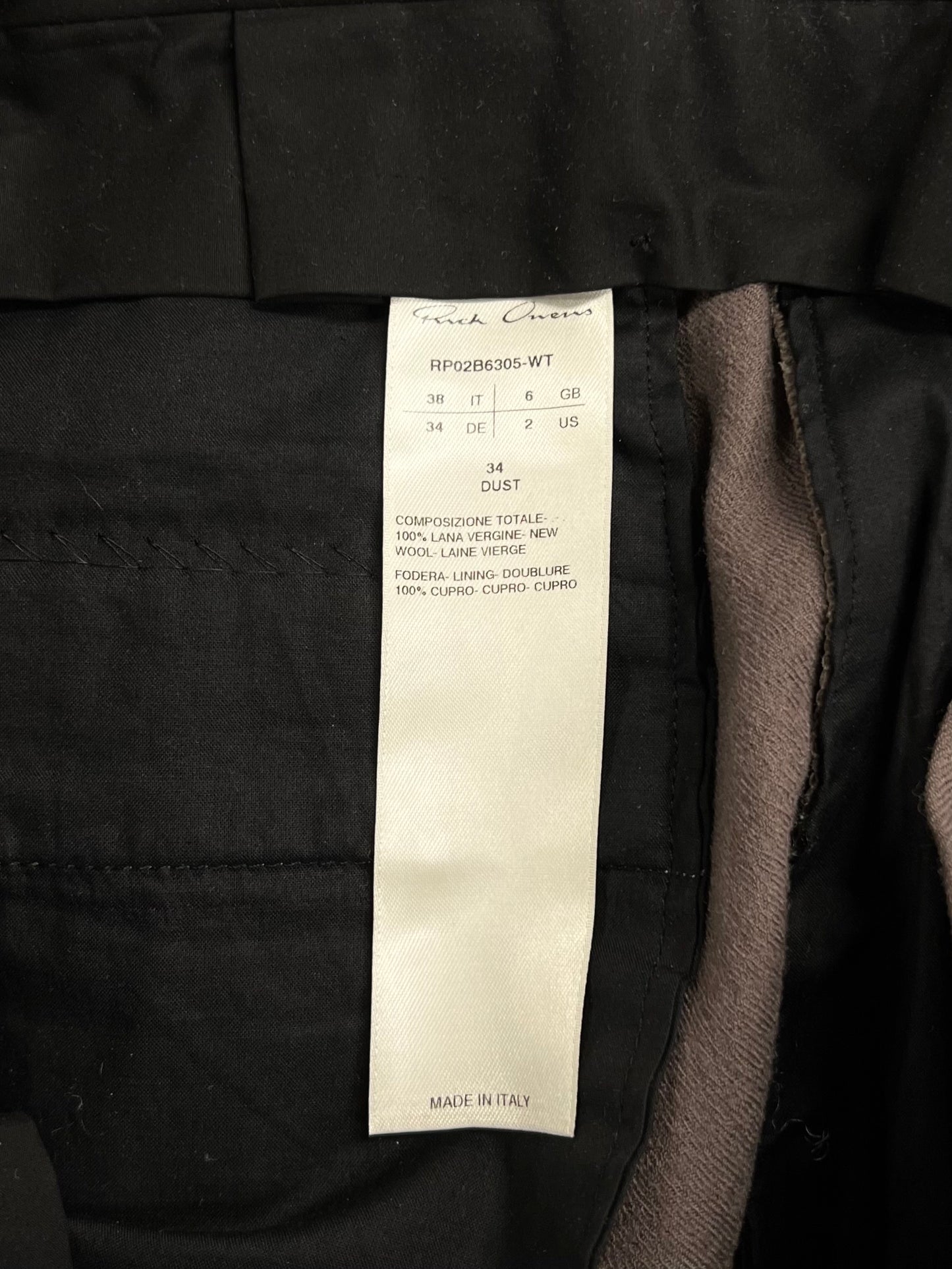 Rick Owens Virgin Wool ‘Dust’ Brown Cropped Pants