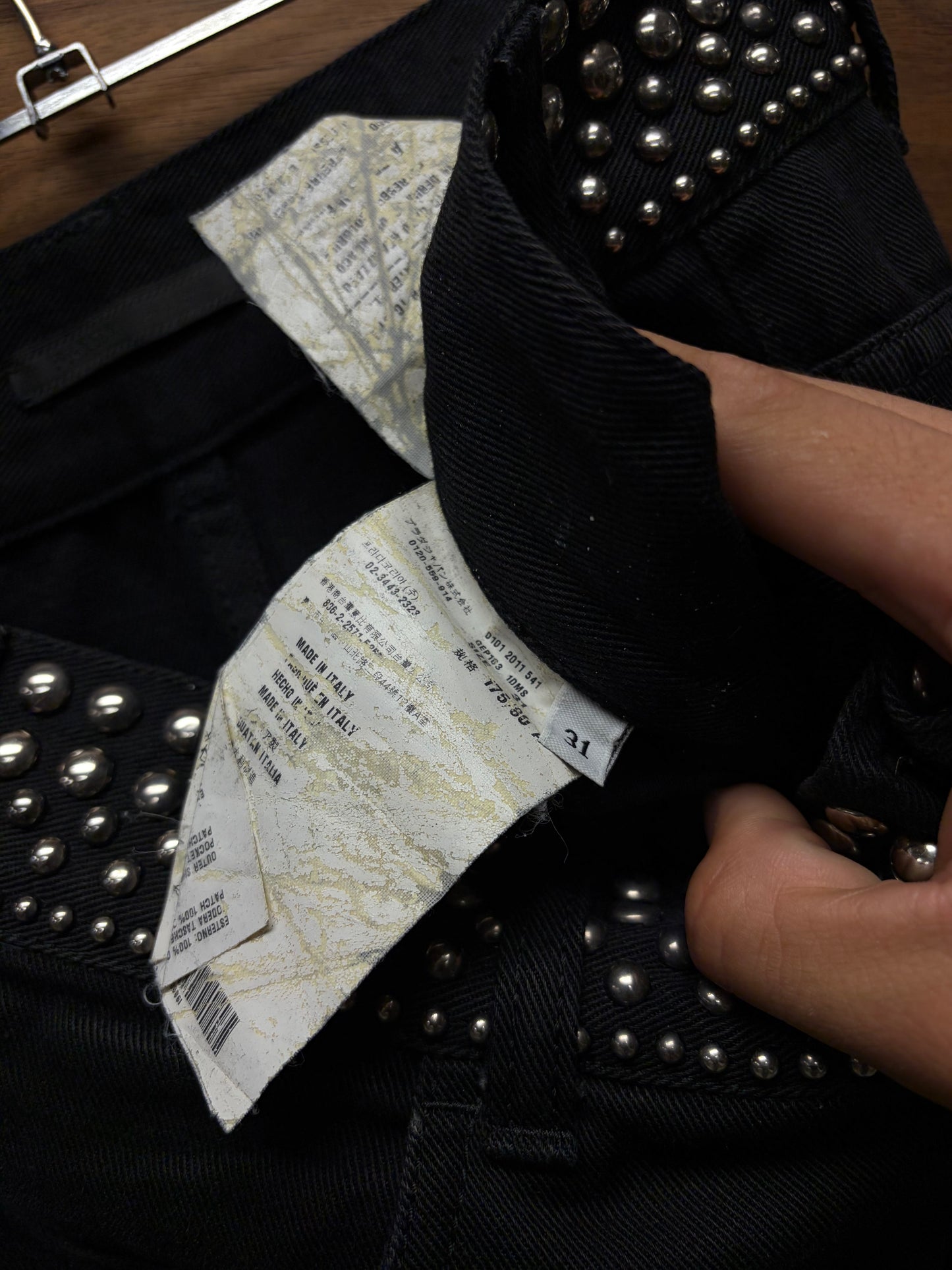 2011 Prada ‘Studded Waistband’ Silver Detailed Black Skinny Jeans