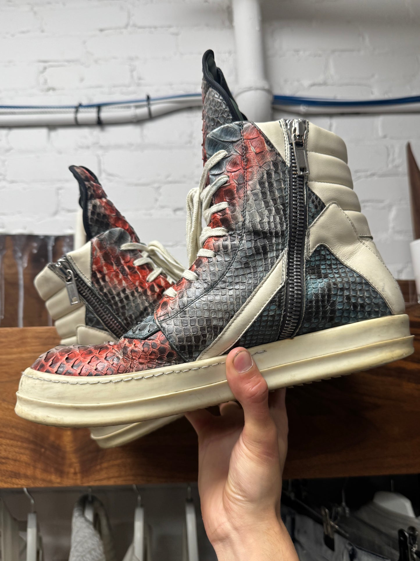 AW2022 Rick Owens Genuine Python Leather ‘Strobe’ Geobaskets