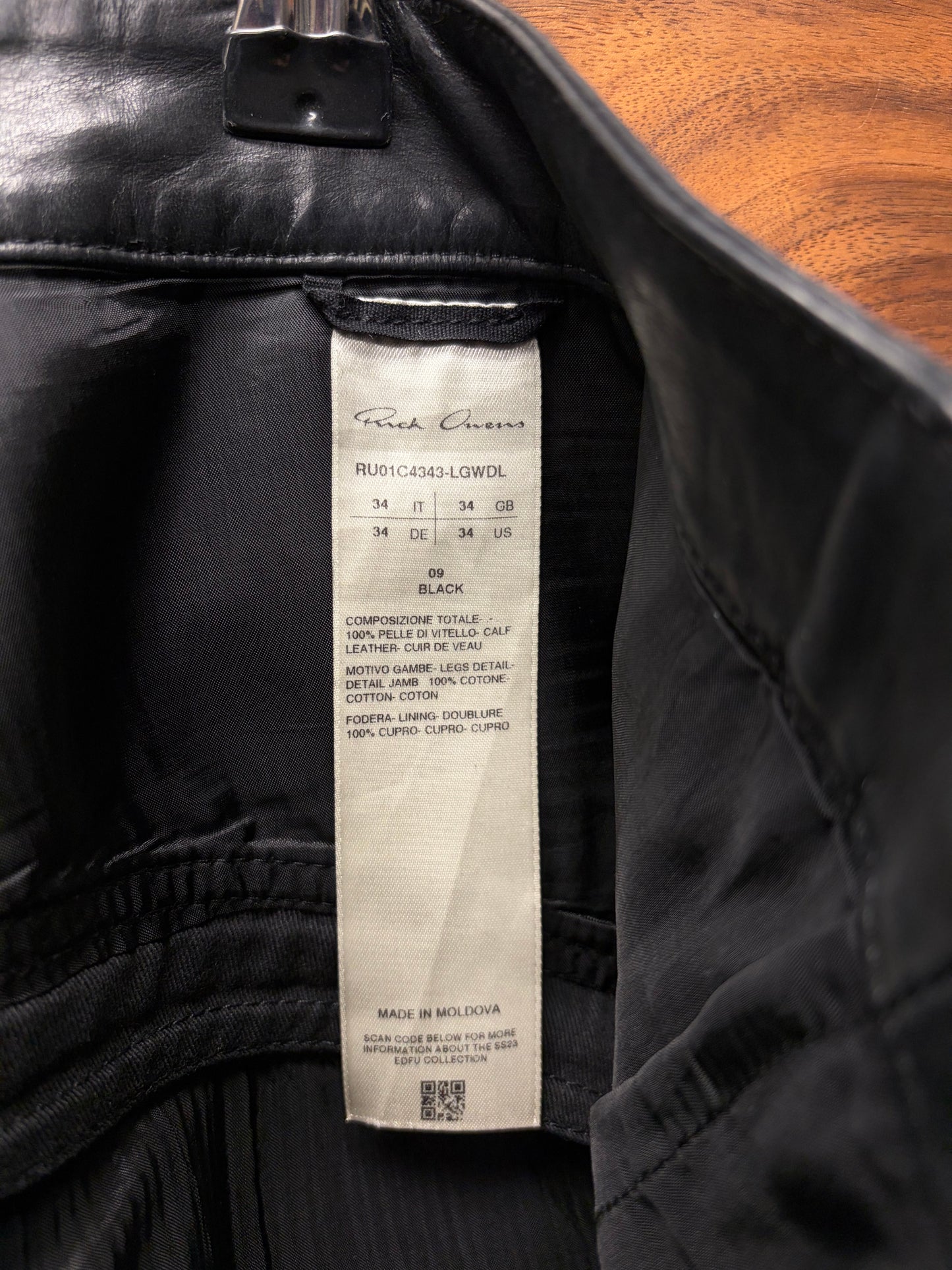 SS2023 Rick Owens ‘Edfu’ Mainline Leather ‘Bolans’ Banana Flared Leg Pants