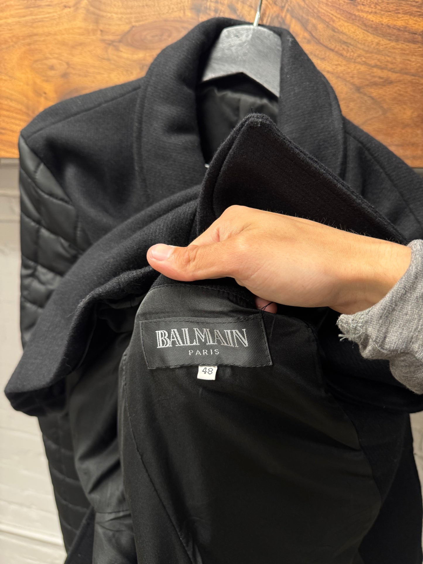 Balmain Quilted ‘Puffer Sleeve’ Wool Coat