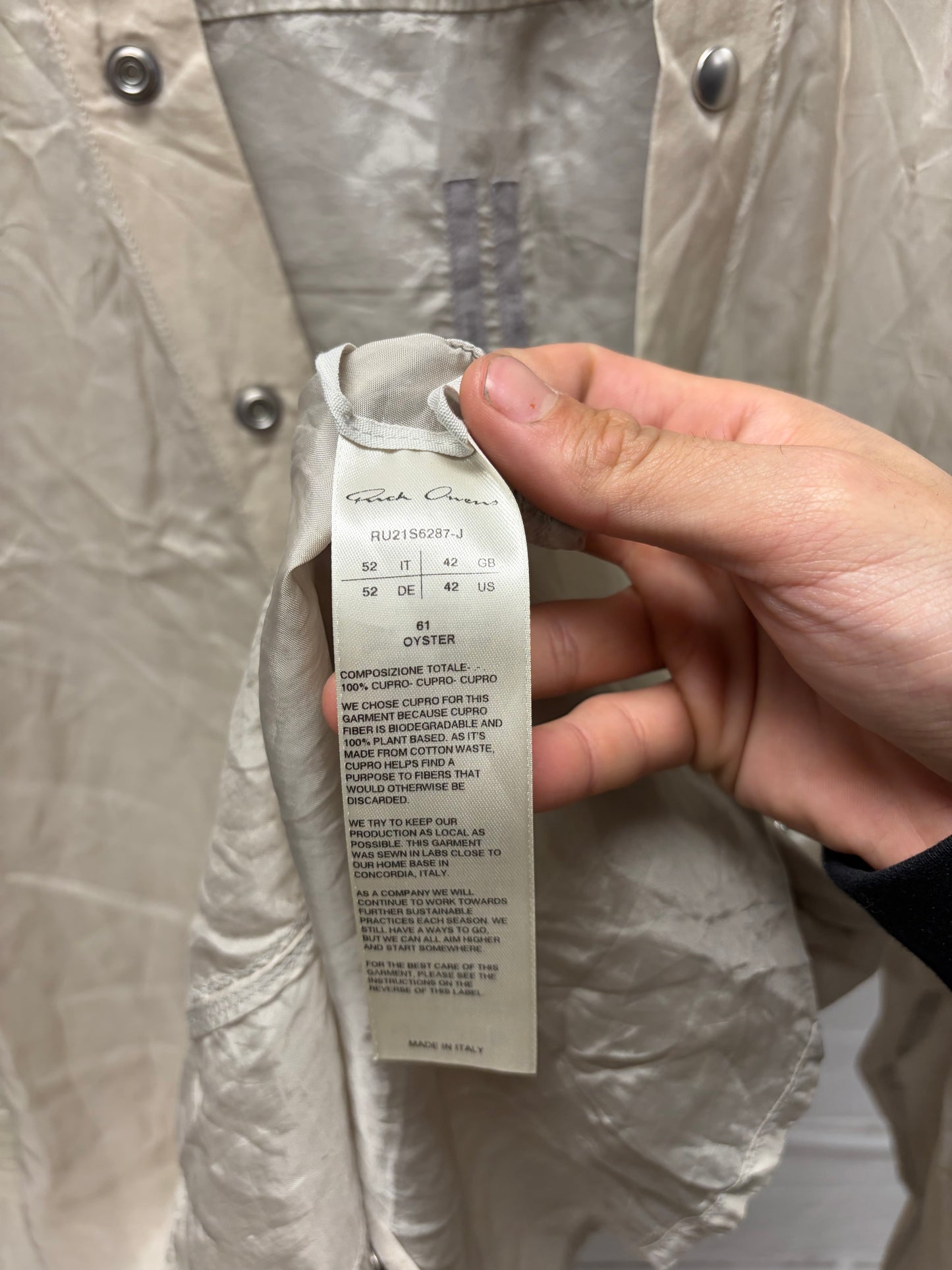 Rick Owens ‘Phlegethon’ Oyster ‘Larry’ Sheer Button Snap Shirt