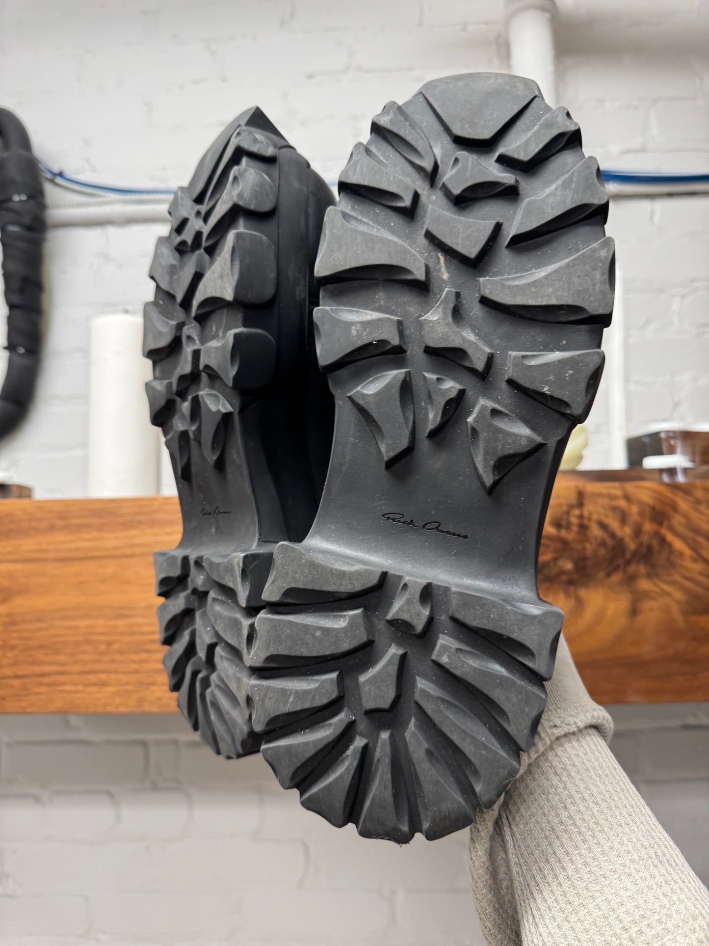 Rick Owens ‘Tractor Sole’ Black Calfskin Leather Derbys