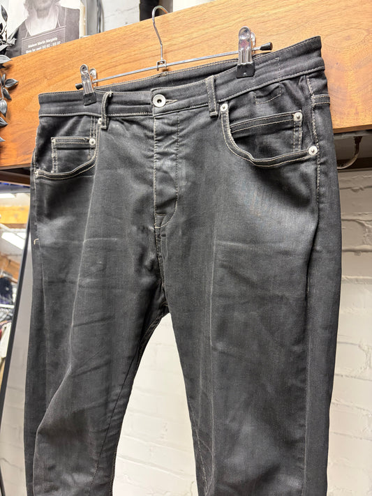 Rick Owens Waxed ‘Detroit Cut’ Black Skinny Jeans