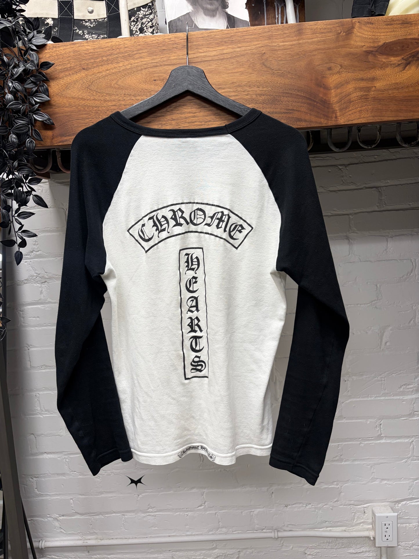 Vintage Chrome Hearts Dagger Logo Black Baseball Logo Long Sleeve Shirt