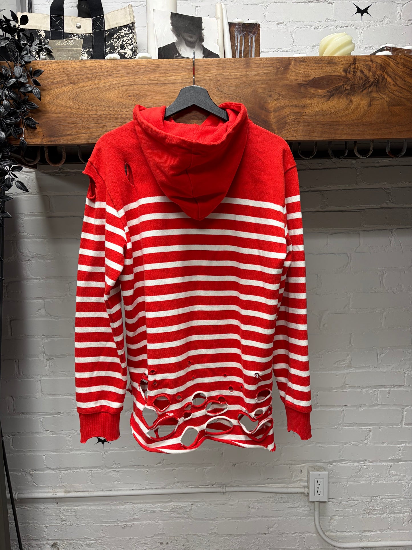 Balmain x Puma Distressed Red/White Striped Hoodie