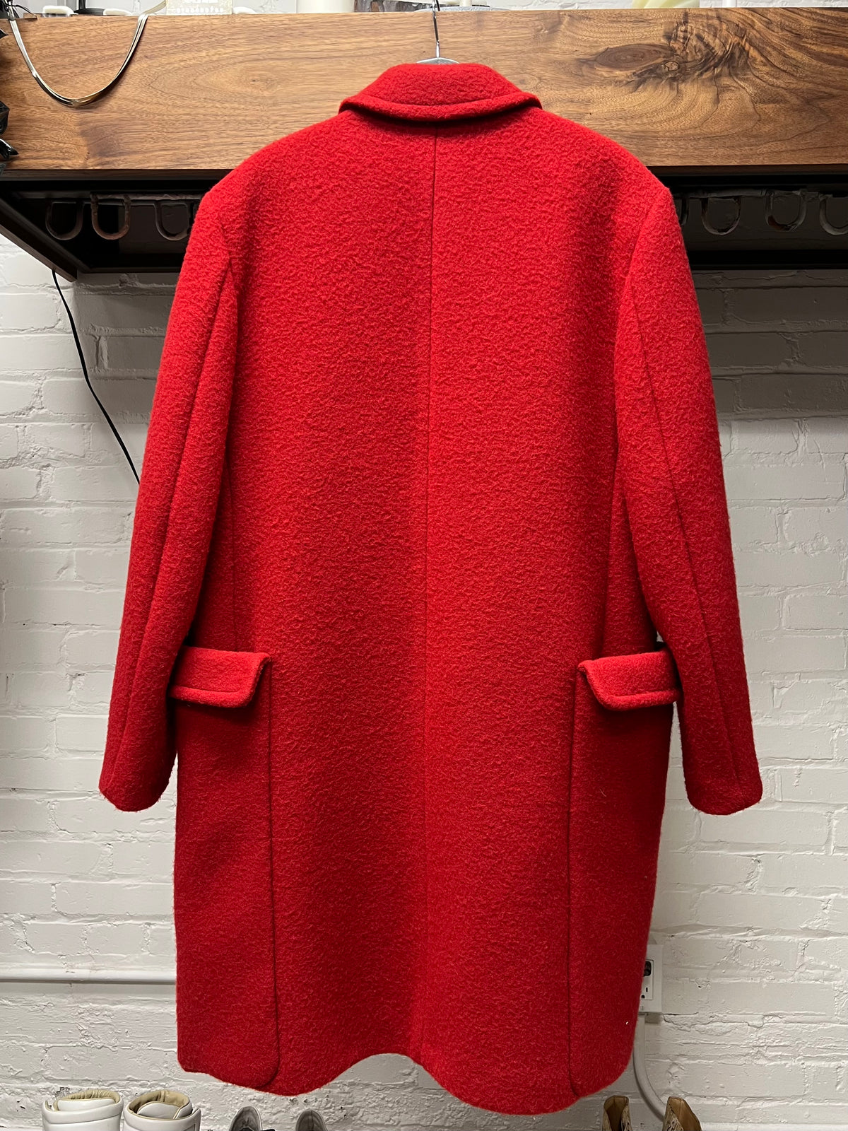 Raf Simons Cherry Red Wool Full Length Trench Coat