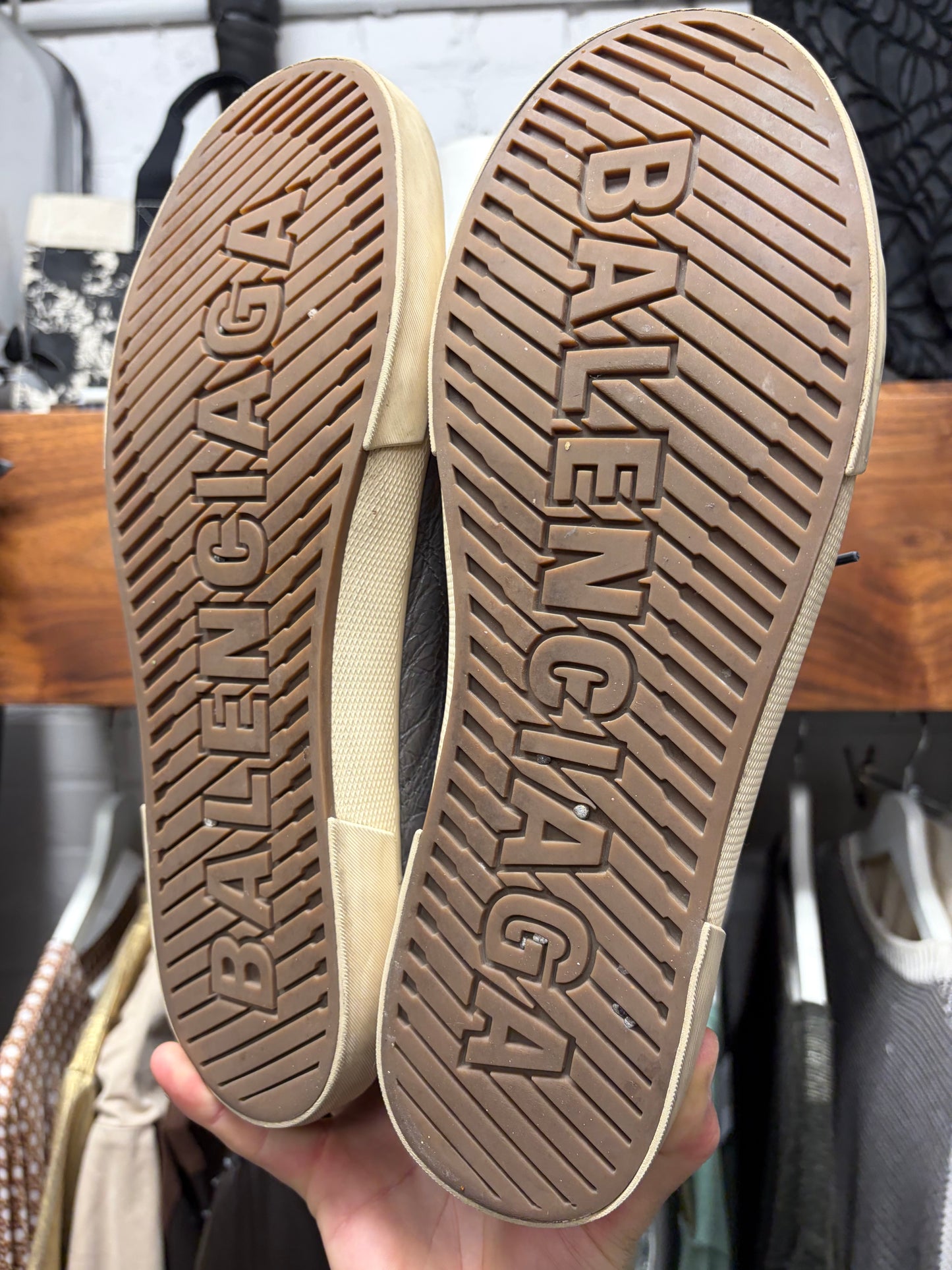 Balenciaga ‘Paris’ Grey Leather High Top Sneakers