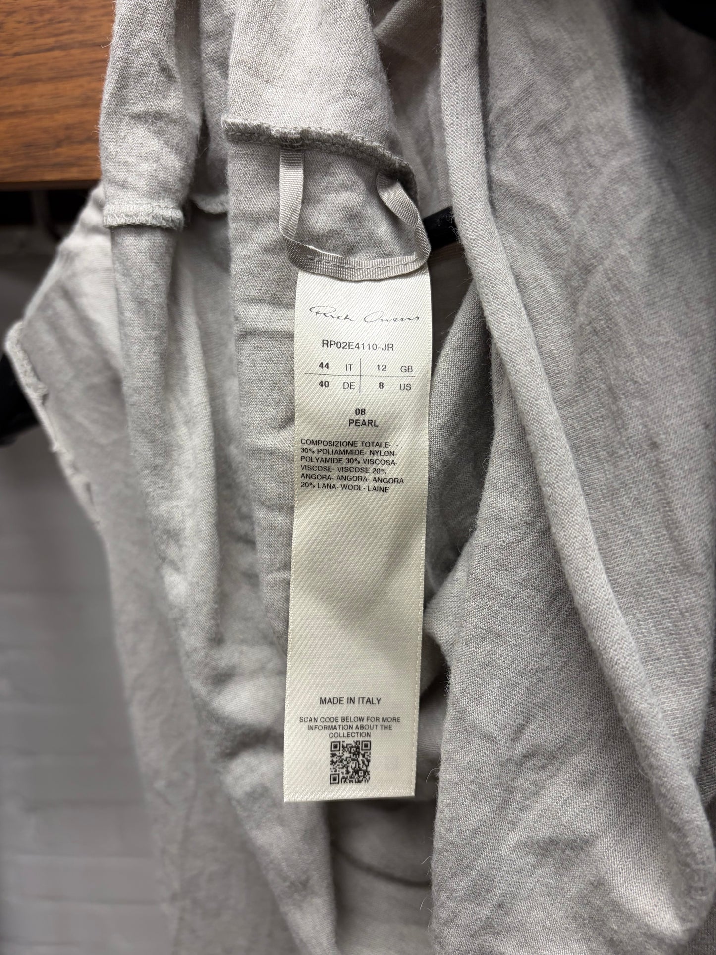 Rick Owens Pearl Grey ‘Shapeless’ Hooded Layering Top