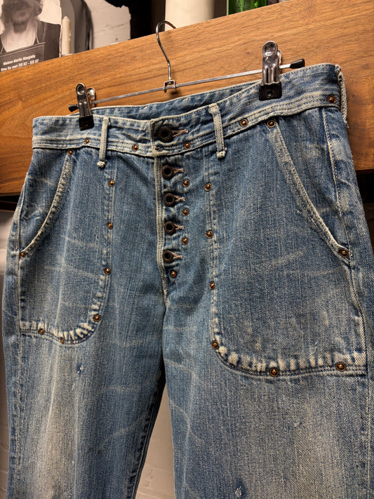 Kapital ‘Studded Rivets’ Deep Pocket Flared Leg Blue Denim