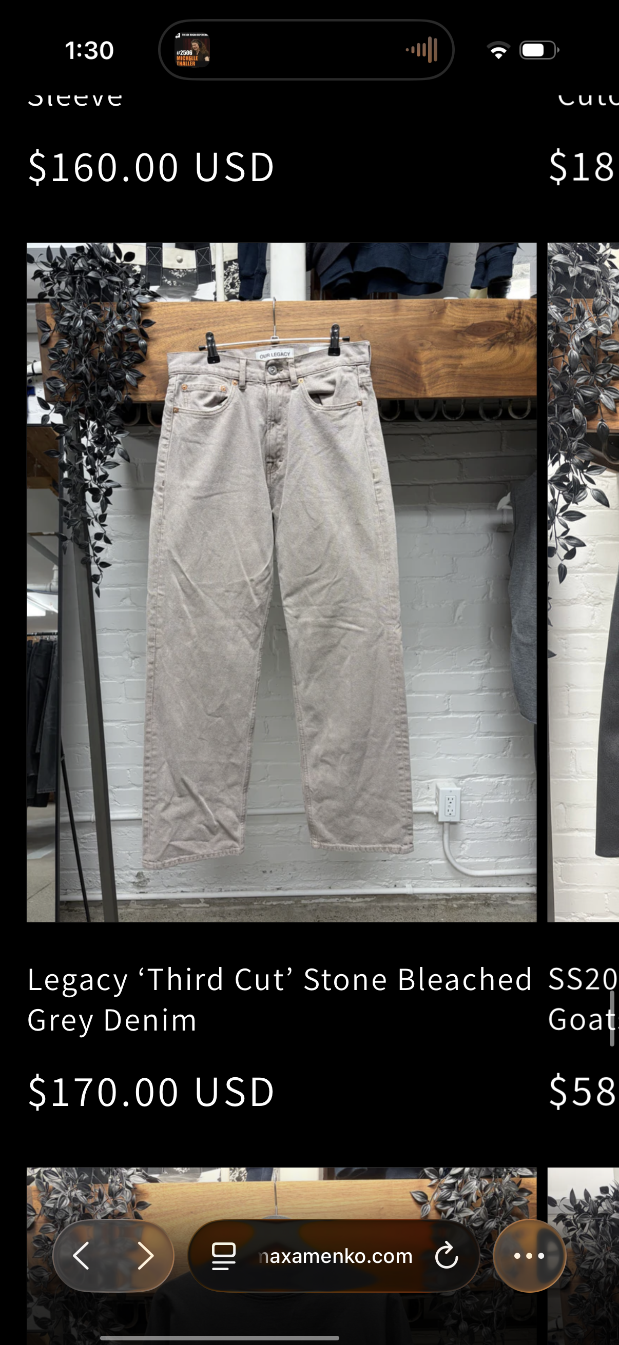 Our Legacy ‘Third Cut’ Stone Bleached Grey Denim