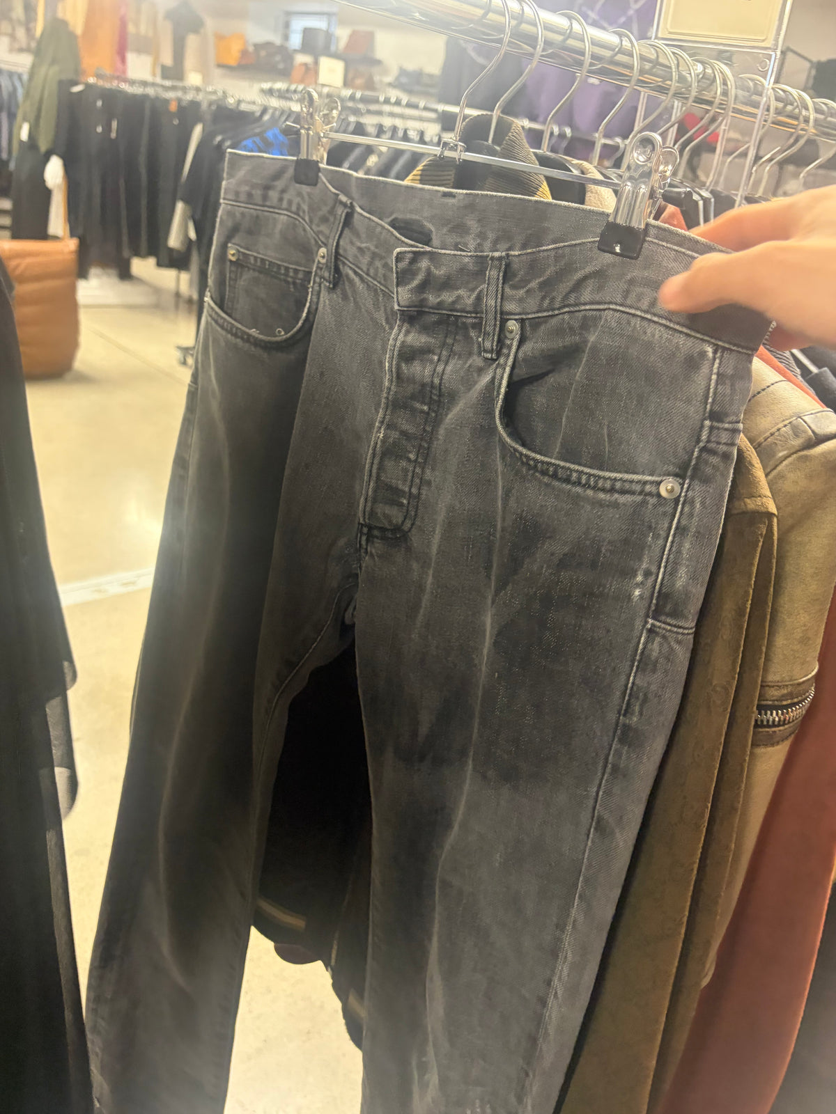 Givenchy Washed Grey Skinny Jeans with Silver Engraved Plaque